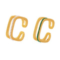 Gold Stainless Steel Open Square Double Band Zircon Shell Rings view 5