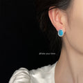Sea Blue Ice Crack Oval Stud Earrings Silver Lattice view 2