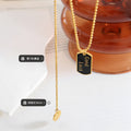Good Luck Enamel Tag Ball Chain Necklace Gold Tone view 2