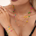 Colorful Glass Flower Bead Necklace And Bracelet Gold Tone view 1