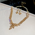 Gold Marquise Leaf Rhinestone Necklace Earring Sets view 7
