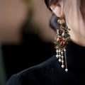 Colorful Butterfly Flower Leaf Pearl Tassel Hook Earrings view 4