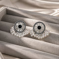 Antique Silver Black Medallion Pearl Look Fringe Earrings view 3