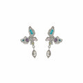 Silver Textured Butterfly Drop Earrings Multicolor Crystal Dangles view 6