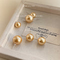 Gold Glass Pearl Round Ball Stud Earrings Two Sizes view 1