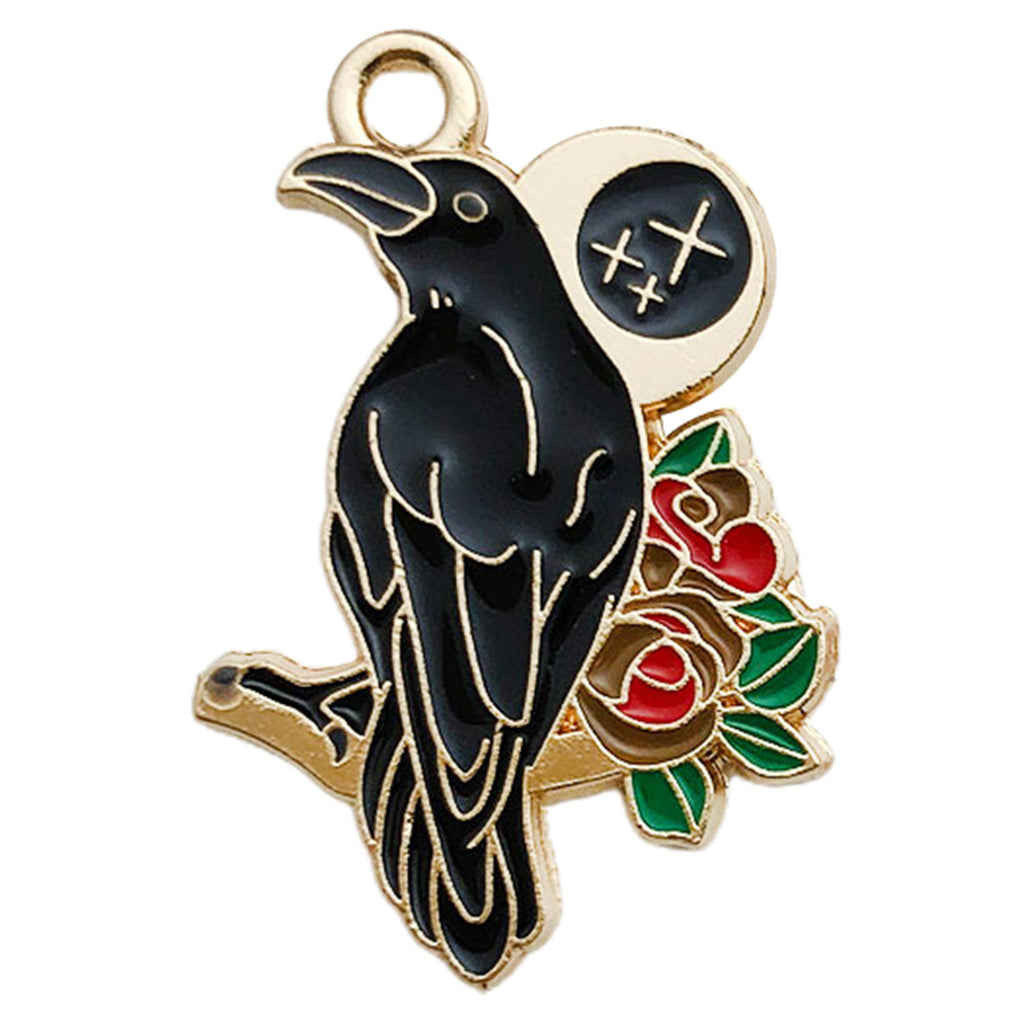 Enamel Zinc Alloy Skull Crow Bird Charm Pendants for Dark Style DIY Bracelet Keychain Jewelry