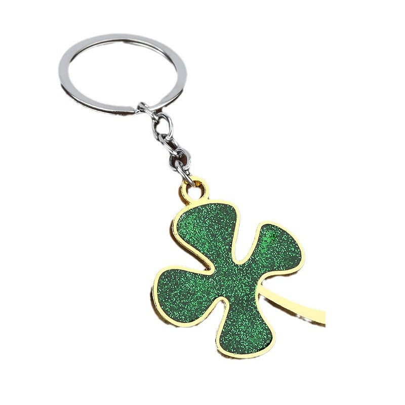 Lucky Glitter Four-Leaf Clover Alloy Keychain Gift Pendant