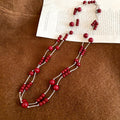Red or White Beaded Long Necklace With Gold Tone Links view 6