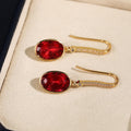 Gold Tone Red Oval Stone Hook Earrings Jewelry Design view 2