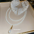 Layered Pearl Draped Necklace with Teardrop Pendant view 4