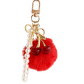 Faux Fur Pompom Charm With Pearl Beaded Strap And Bow view 5