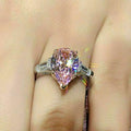Silver Tone Pink Pear Three Stone Ring Baguette Sides 6-10 view 2