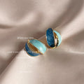 Two Tone Blue Enamel Cross Geometric Stud Earrings Gold view 3