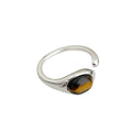 Silver Open Adjustable Ring Oval Tiger Eye Cabochon view 5