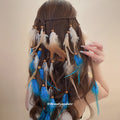 Bohemian Feather Bead Tassel Headbands Blue Natural view 3