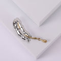 Silver Feather Brooch Gold Tone Stem Teardrop Accent Pin view 3