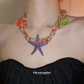 Colorful Beaded Starfish And Seashell Statement Necklace view 3