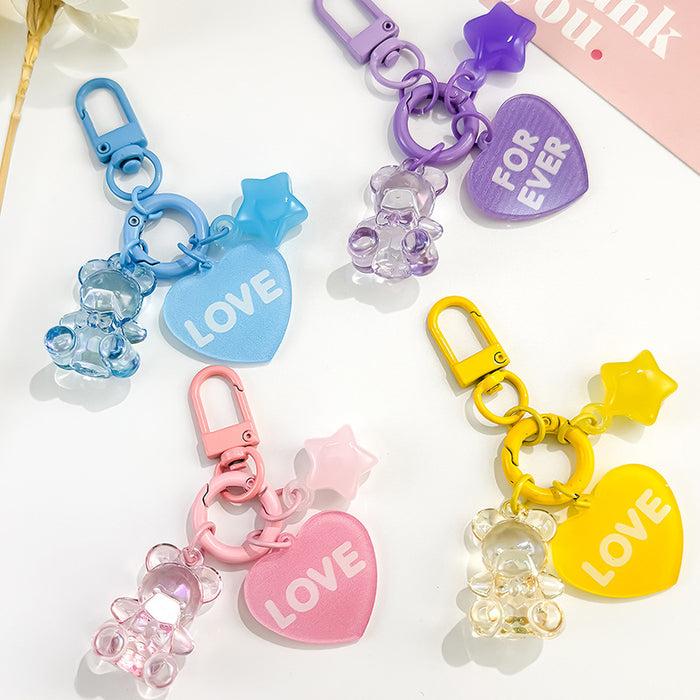 Resin Bear Charm Keychain With Heart And Star Charms