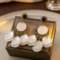 Black White Petal Cluster Antique Tone Stud Earrings view 3