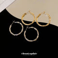 Irregular Textured Hoop Earrings in Gold and Silver Tones view 4