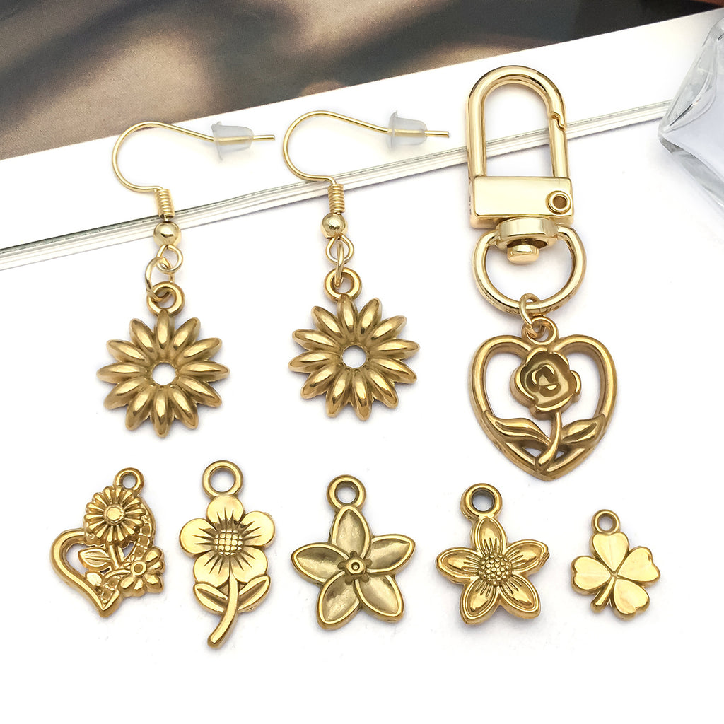 Stainless Steel Gold Sunflower Cherry Blossom Flower Charm Pendant for DIY Earrings Necklace