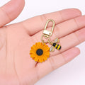 Gold Yellow Daisy Flower Rhinestone Bee Keychain Charm view 3