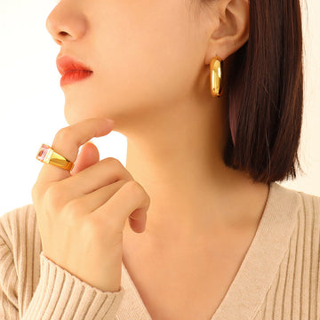 Oversized Thick U Shape Geometric Gold Hoop Earrings