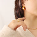 Chunky Smooth C-Shaped Metal Hoop Stud Earrings Gold Steel view 4