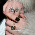 Silver Dual Clear Geometric Crystal Open Statement Ring view 2