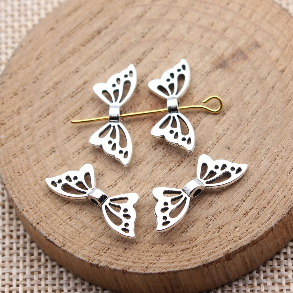 21x8mm 0.61g Antique Silver Zinc Alloy Butterfly Wing Spacer Beads for Bracelet Jewelry Making