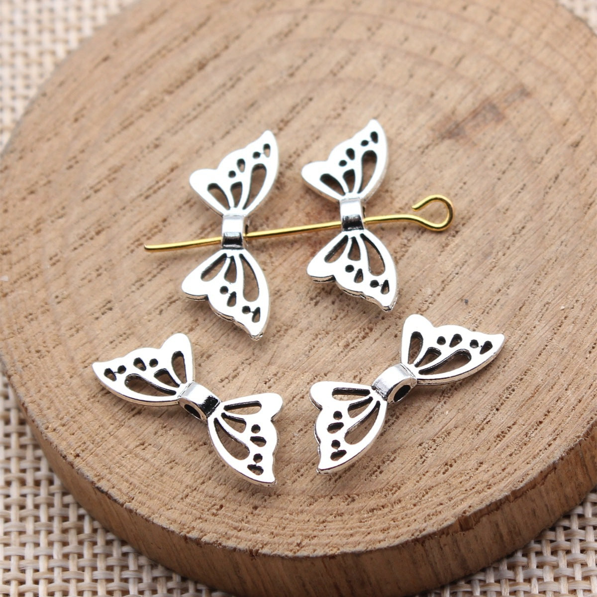 21x8mm 0.61g Antique Silver Zinc Alloy Butterfly Wing Spacer Beads for Bracelet Jewelry Making