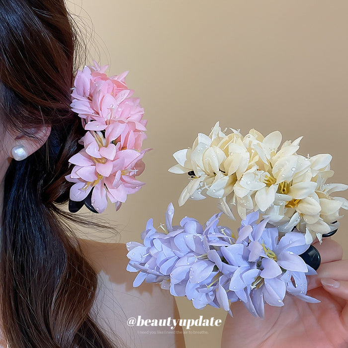 Fabric Flower Duckbill Hair Clips Pink White Purple