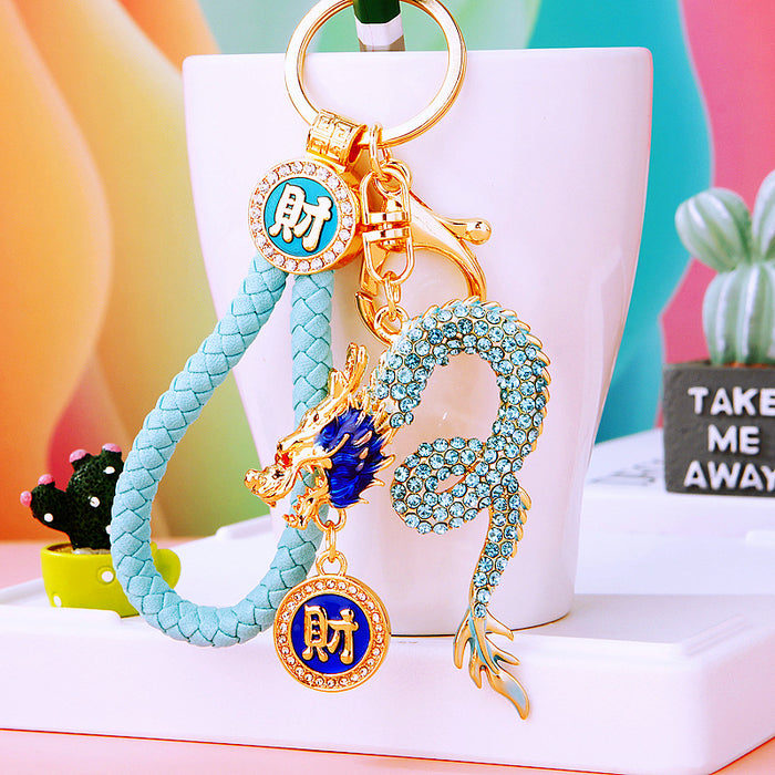Jeweled Spirit Dragon Keychains with Fortune and Loose Heart Loop Options