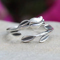 Antique Silver Tulip Flower Leaf Open Adjustable Ring Band view 1