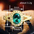 Gold Oval Teal Center Halo Clear Stone Ring Sizes 6-10 view 4