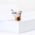 Plump Enamel Bird Brooch Perched on Holly in Two Colors view 4