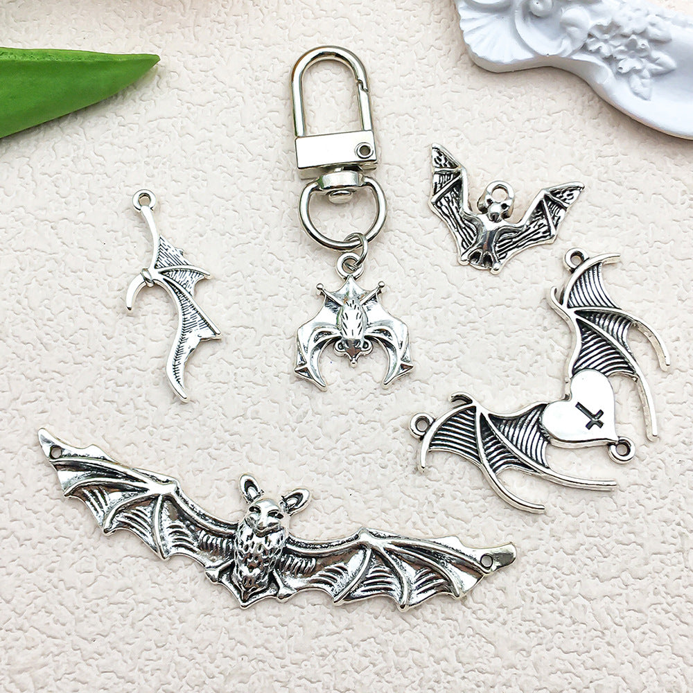 Antique Silver Zinc Alloy Halloween Bat Wing Cross Hollow Charm Pendants for DIY Jewelry