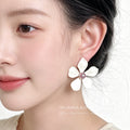 White Five Petal Flower Purple Pearl Like Center Stud Earrings view 2