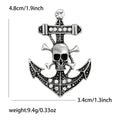 Skull And Anchor Brooch In Antique Gold Or Silver With Polished Metal Detail view 7
