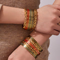 Checkerboard and Crystal Diamond Hinged Bangles in Gold Tone view 3