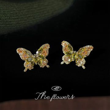 Gold Tone Multicolor Faceted Stone Butterfly Stud Earrings