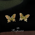 Gold Tone Multicolor Faceted Stone Butterfly Stud Earrings view 1