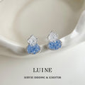 Blue Clear Glass Crystal Gourd Stud Earrings Pavé Halo view 1