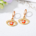Gold Tone Colorful Enamel Lash Evil Eye Huggie Earrings view 6