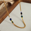 Gold Curb Chain Necklace Multicolor Stone Bead Side Stations view 4
