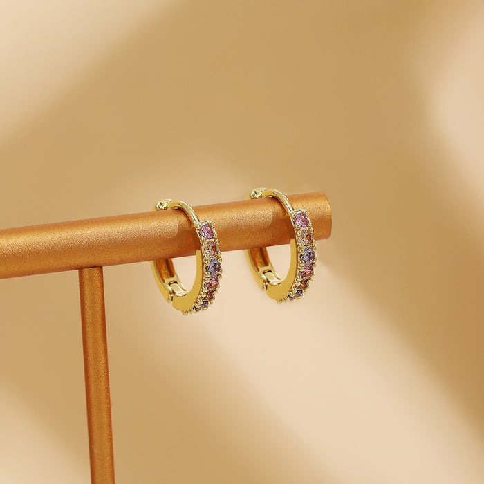 Gold Tone Multicolor Clear Look Small Huggie Earrings