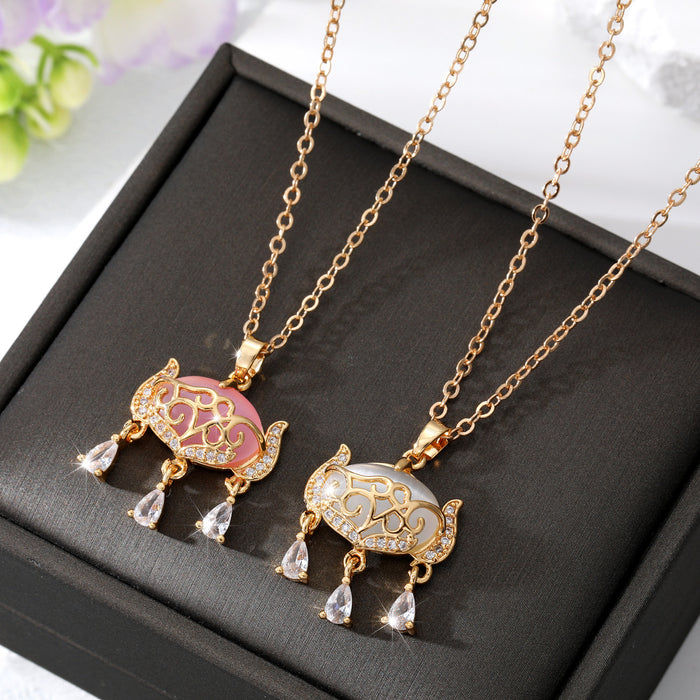 Gold Tone Ornate Cabochon Pendant Necklaces with Teardrop Crystals