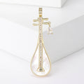 Pearlescent Chinese Lute Brooch Pin with Crystal Accents view 6