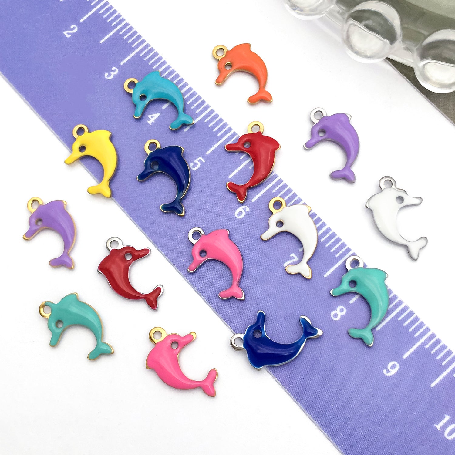 Enamel Stainless Steel Mini Dolphin Charm Pendant for DIY Necklace Earrings Jewelry