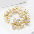 Gold Tone Crystal Leaf Wreath Brooch Pearl Accent Pin view 3